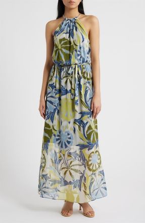 CeCe by Cynthia Steffe Floral Chain Neck Maxi Dress in Cream Multi at Nordstrom, Size X-Small