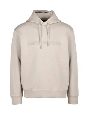 Emporio Armani Beige Hooded Neoprene Effect Sweatshirt
