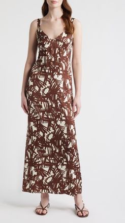Rag & Bone Aubrey Print Sleeveless Satin Maxi Dress in Brown at Nordstrom, Size 10