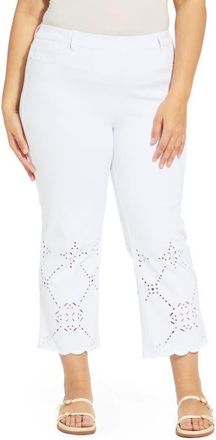 Lyss&eacute; Billie Eyelet Pull-On High Waist Crop Straight Leg Jeans in White at Nordstrom, Size 1 X