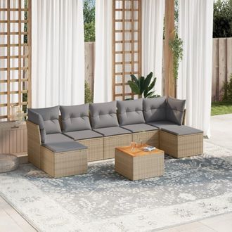 vidaXL Vidaxl - Juego De Sof&aacute;s De Jard&iacute;n Con Cojines Beige 8 Pzas Rat&aacute;n Pe