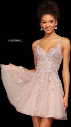 Sherri Hill Metallic Lace And Tulle A-Line Cocktail Dress In Ivory