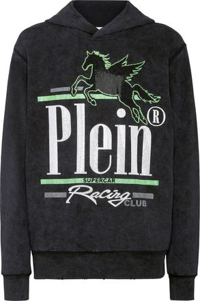 Philipp Plein Hoodie Sweatshirt LS Racing Club - Heren - Hoodies - Zwart - 5XL - Katoen - Hoodies & sweatvesten