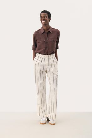 Part Two Casual broek Regular fit Eggnog and Brown Stripe brown white