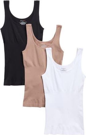 Skinny Girl Assorted 3-Pack Seamless Rib Shaping Tanks in Light Mocha/Black/White at Nordstrom Rack, Size X-Large