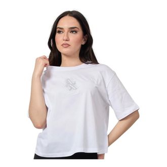 A|X Armani Exchange T-Shirts, female, White, Size: XL White T-shirt with rhinestone logo