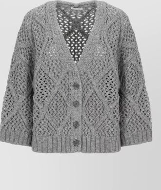 PESERICO wool perforated v-neck long-sleeve cardigan