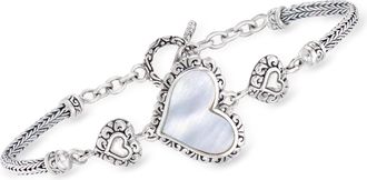 Ross-Simons Mother-Of-Pearl Bali-Style Heart Bracelet in Sterling Silver