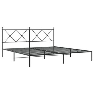 Berkfield Home Metal Bed Frame without Mattress with Headboard Black 183x213cm | Size: 183x213 cm