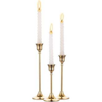 OEM Bougeoir Conique - Laiton Dor&eacute; Naturel - Pour Bougie Conique Standard - 12 Cm - Lot De 3