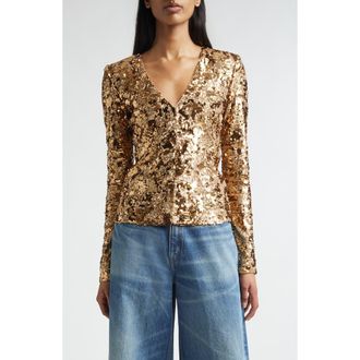 St. John Megan Stretch Sequin Top in Copper at Nordstrom, Size X-Large