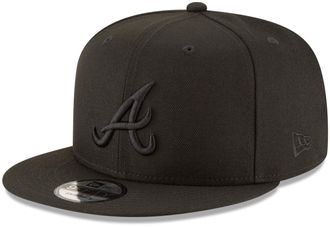 New Era MLB 9FIFTY Black Black Primary Logo Team Adjustable Snapback Hat Cap One Size Fits All, Atlanta Braves, One size