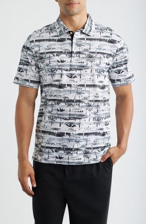 Bugatchi Hendrix Digital Abstract Print Pima Cotton Polo in Cement at Nordstrom, Size Xx-Large