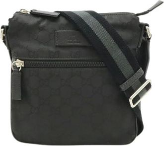Gucci Vintage, unisex, Zwart, ONE Size, Nylon, Pre-owned Nylon Leather GG Shoulder Bag