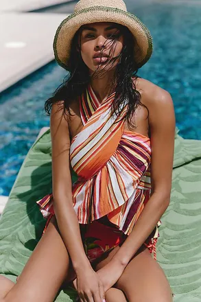 Mare Mare Ruffle Cross-Neck Halter Tank Top