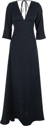 Plaîn Plain, Kleedjes, Dames, Blauw, XS, Maxi Jurk Met V-hals Voor En Achter En Maxi Strik Op De Rug In Cady Dames