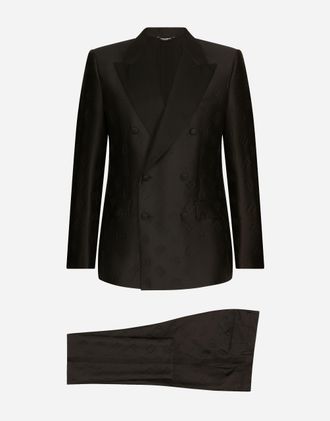 Dolce & Gabbana Double-breasted Sicilia-fit Tuxedo Suit With Dg Monogram - Man Suits And Blazers Black Fabric 46