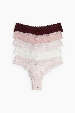 H&M 5er-Pack Brazil Slips aus Baumwolle und Spitze - Pink