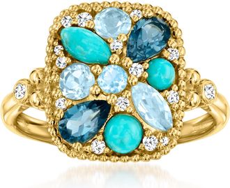 Ross-Simons Turquoise and Multi-Gemstone Ring With. Lab-Grown Diamonds in 18kt Gold Over Sterling