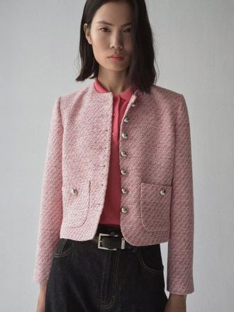 lame tweed double zipper shirt jacket（Selene silver lamé