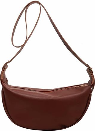 Generic Vegan Leather Crossbody Bags for Women Crescent Bag Fashion Large Purse and Handbags with Zipper Dumpling Bag (Brown)