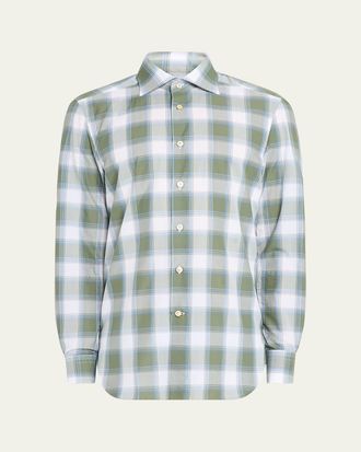 Kiton Mens Large Check Sport Shirt