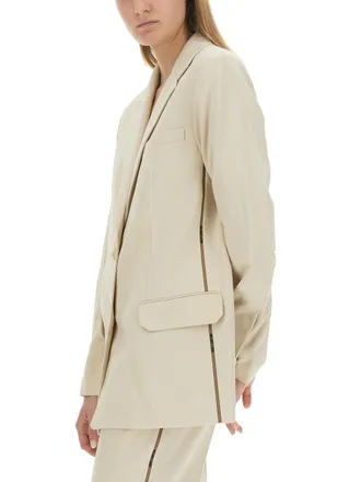 Helmut Lang Logo-Embellished Virgin Wool Blazer - Ivory