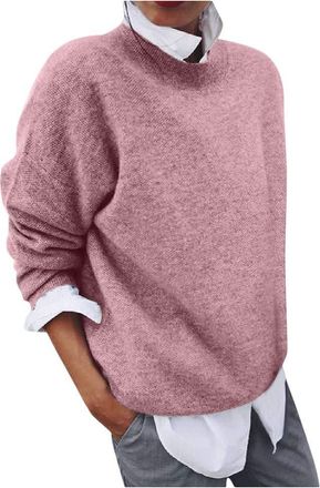 Generic 2 in 1 Womens Winter Jumper - Oversize Womens Long Sleeve Sweatshirt, Round Neck, Solid Colour, Casual Loose Sweater Pullover Blouse, Vintage Large Si