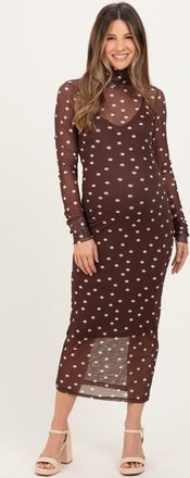 Pinkblush Polka Dot Mesh Overlay Midi Dress in Brown at Nordstrom, Size Small