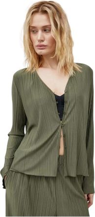 Sams&oslash;e & Sams&oslash;e Pliss&eacute; Overhemd met Knopen - Dames - Blouses - Groen - S - Polyester - Overhemden