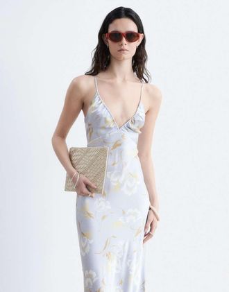 & Other Stories Vestito midi con spalline sottili blu con stampa a fiori e cut-out sul retro