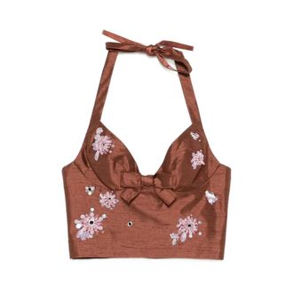 Shushu/Tong Sleeveless Tops, female, Brown, Size: 2XS Bead-Embellished Bow-Detail Top