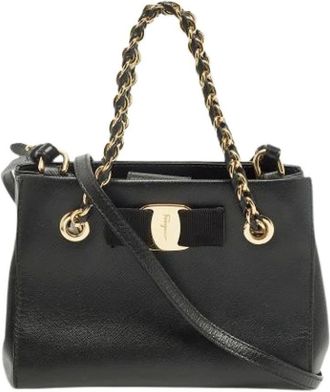 Ferragamo Pre-owned Handbags, female, Black, Size: ONE SIZE Pre-owned Leather Shoulder Bag