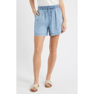 Beach Lunch Lounge Toney Tie Waist Chambray Shorts in Medium Wash at Nordstrom, Size X-Small