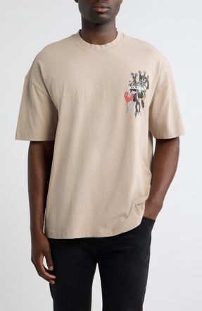 AllSaints Oversize Serrate Graphic T-Shirt in Dusk Brown at Nordstrom, Size Xx-Large
