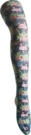Flirt by R&B Ladies/Womens Flamingo Patterned Printed Tights on Black background