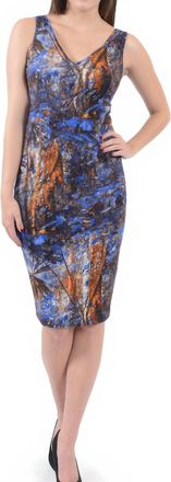 Isabel De Pedro Jungle Print Knit Pencil Dress In Blue Multi