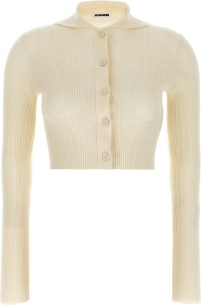 Jil Sander Ribbed Cardigan Maglioni Bianco-Donna