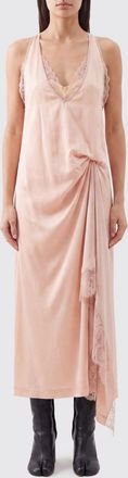 Maison Margiela Abito sottoveste midi in misto seta con inserti in pizzo