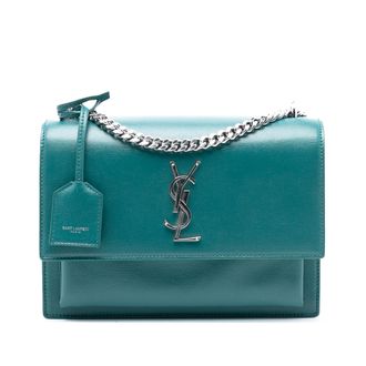 Saint Laurent Pre-owned Womens Medium Leather Monogram Sunset Crossbody - Teal - One Size