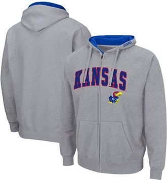 Colosseum Mens Colosseum Heathered Gray Kansas Jayhawks Arch & Logo 3.0 Full-Zip Hoodie in Heather Gray at Nordstrom, Size Medium