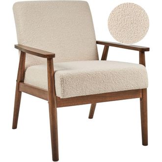 Beliani Beliani - Sill&oacute;n Retro Sal&oacute;n Tapicer&iacute;a Boucle Estructura Madera Oscura Beige Esrum