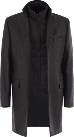 Fay Mens Double Coat In Wool And Cashmere Cloth - Dark Grey - Size X-Large
