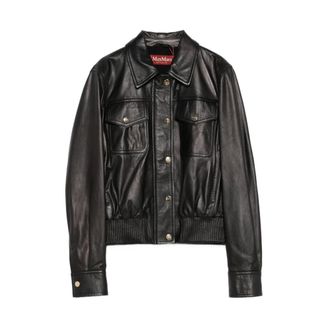 Max Mara Leather Jackets, female, Black, S, Chest-pocket Button-fastening Jacket