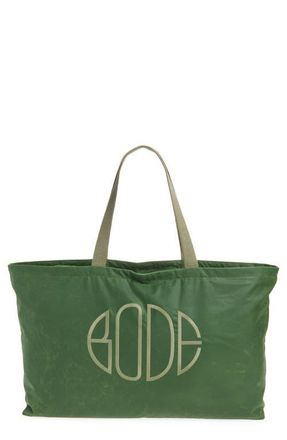 Bode Waxed Cotton Zip Tote in Green at Nordstrom