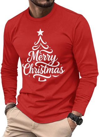 Generic Mens Christmas Long Sleeve T-Shirts Funny Xmas Holiday Printed Tops Vacation Christmas Shirt Crewneck Tees (UK, Alpha, XL, Regular, Regular, 17)
