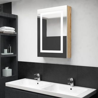 vidaXL Armario De Ba&ntilde;o Con Espejo Y Led Blanco Y Roble 50x13x70 Cm Vidaxl