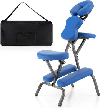 Costway Costway Silla De Masaje Plegable Altura Ajustable, Sill&oacute;n De Tatuajepara Est&eacute;tica Spa, Terapia Port&aacute;til (azul)