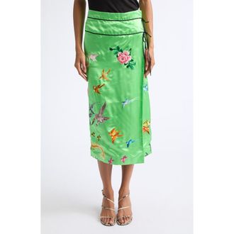 Conner Ives Demi-Couture Reconstituted Embroidered Silk Wrap Skirt in Green at Nordstrom, Size Medium