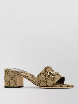 Gucci block heel open toe leather mules